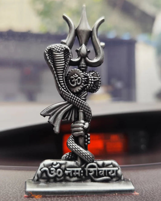 Trishul with Damru and Snake Idol