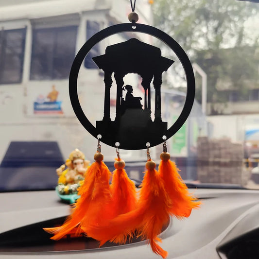 Chhatrapati Shivaji Maharaj Car Hanging with Orange Feathers