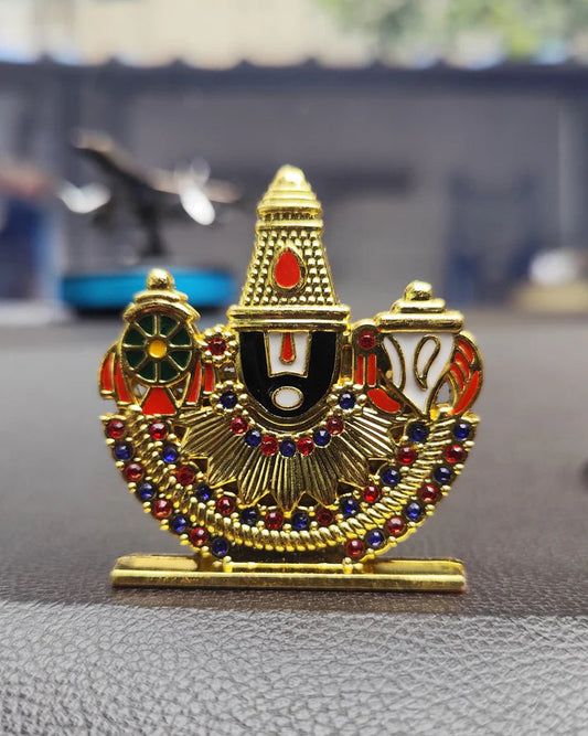 Lord Venkateswara Balaji Idol – Gold Finish with Kiritam & Shankh-Chakra Design for Car Dashboard