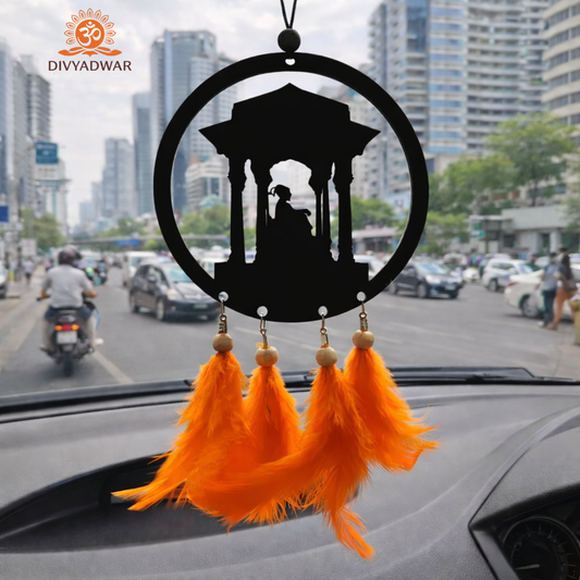 Chhatrapati Shivaji Maharaj Car Hanging with Orange Feathers